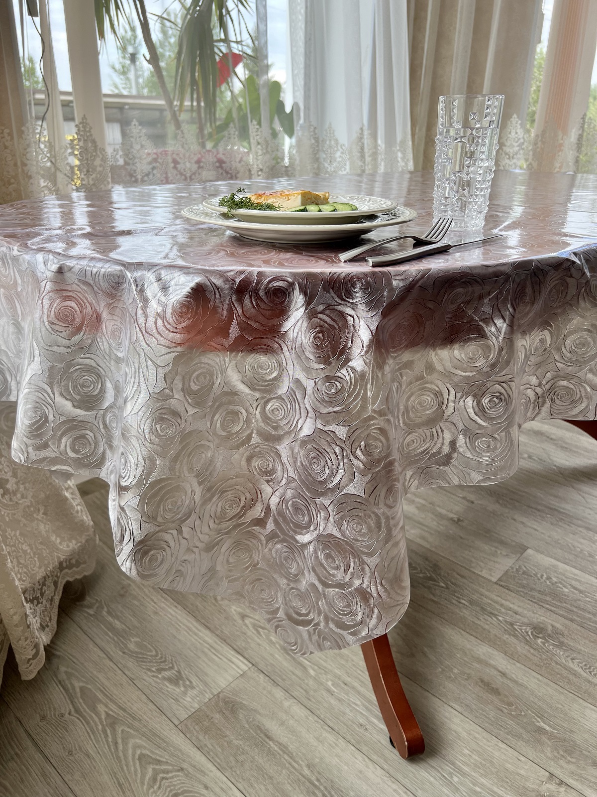 фото Cиликоновая скатерть protect на стол с рисунком прозрачная клеенка 137x120 см, 12330