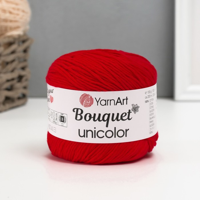 

Пряжа для вязания YarnArt Bouquet Unicolor, 100% хлопок 200м/100г, 3217 красный