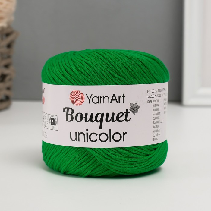 

Пряжа для вязания YarnArt Bouquet Unicolor, 100% хлопок 200м/100г, 3220 зелень яркая