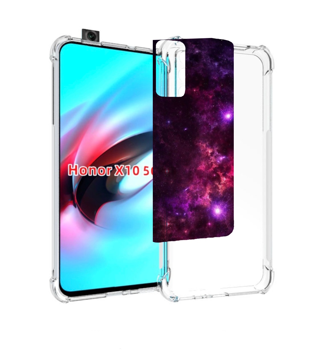 

Чехол MyPads фиолетовый-космос-с-облаками для Honor X10, Прозрачный, Tocco