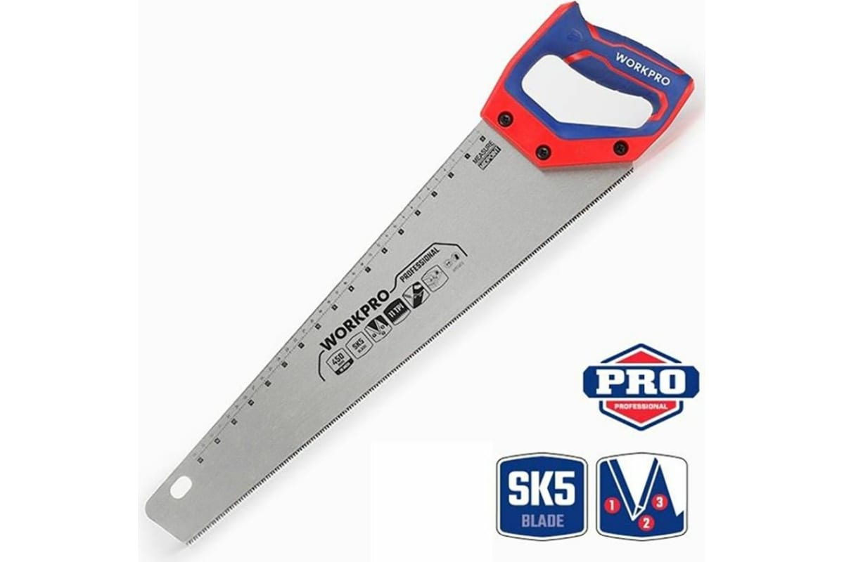 Ножовка по дереву WORKPRO 450 мм, SK5, 11TPI WP215010 ножовка для гипсокартона workpro 150 мм сталь 65mn wp215016