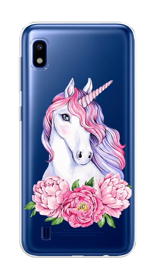 

Чехол на Samsung Galaxy A10 "Единорог с пионами", Розовый;белый;зеленый, 27950-1