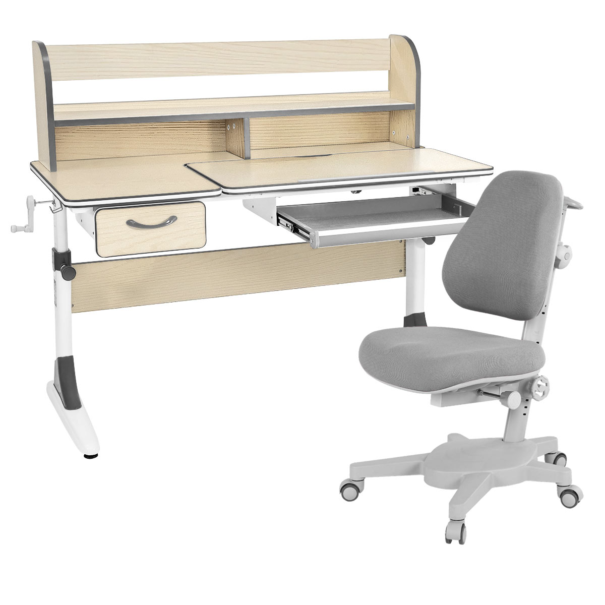 Комплект парта  Anatomica Study-120 Lux клен/серый с серым креслом Armata