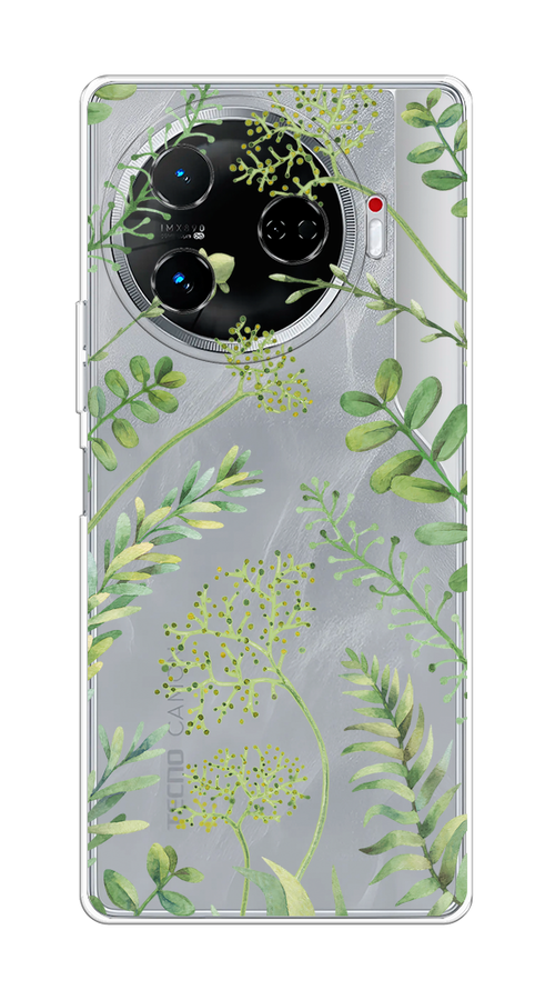 

Чехол на Tecno Camon 30 Pro 5G "Green Leaves", Зеленый;прозрачный, 305150-1