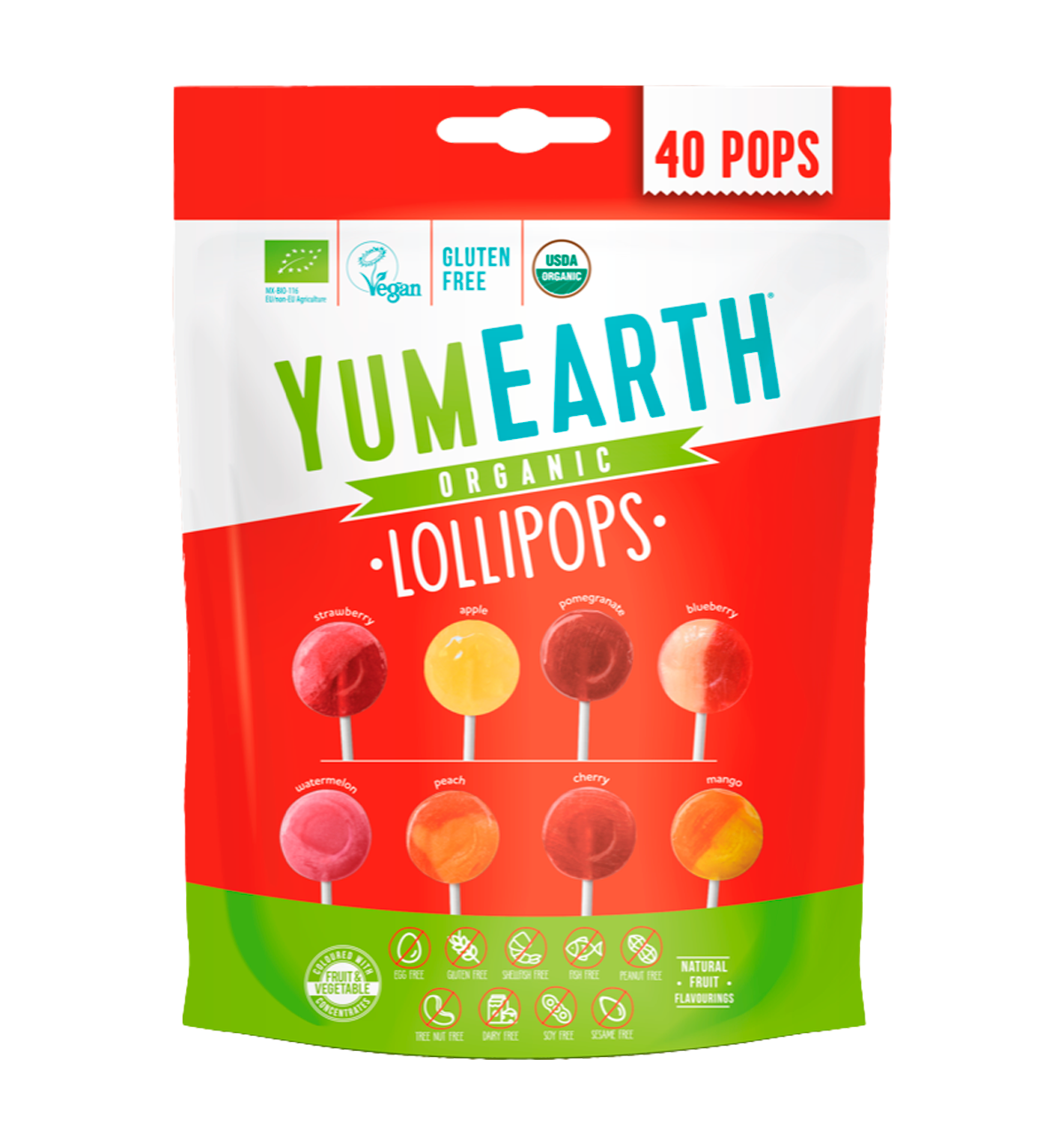 Леденцы на палочке YumEarth Organic Fruit Pops ассорти, 8 вкусов, 40 леденцов