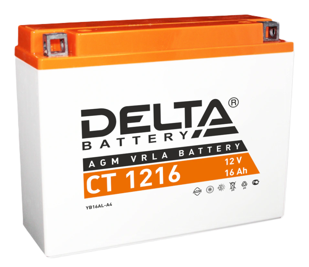 Аккумулятор DELTA MOTO CT 1216 205x70x162 обр/п с/эл YB16AL-A2