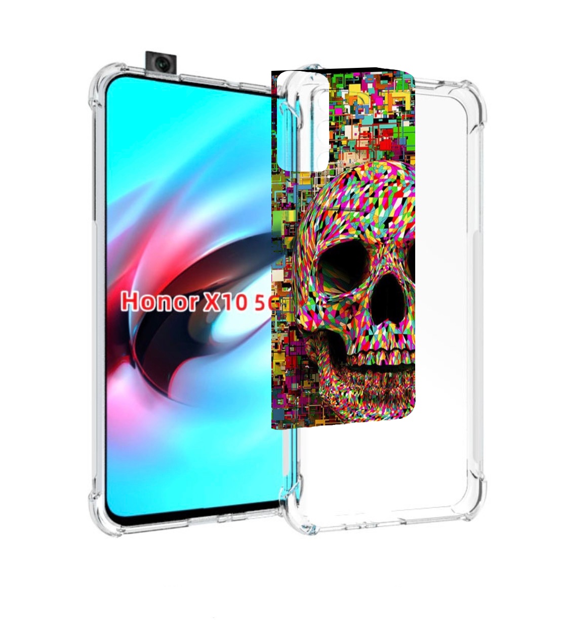 

Чехол MyPads череп красочные цвета для Honor X10, Прозрачный, Tocco