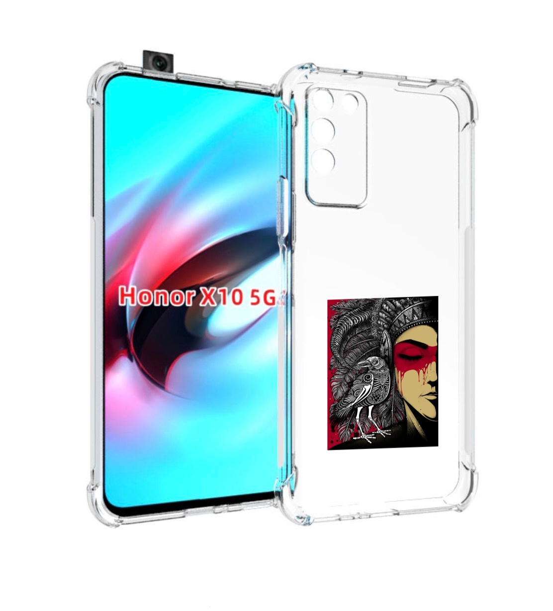 

Чехол MyPads девушка с вороном в абстракции для Honor X10, Прозрачный, Tocco
