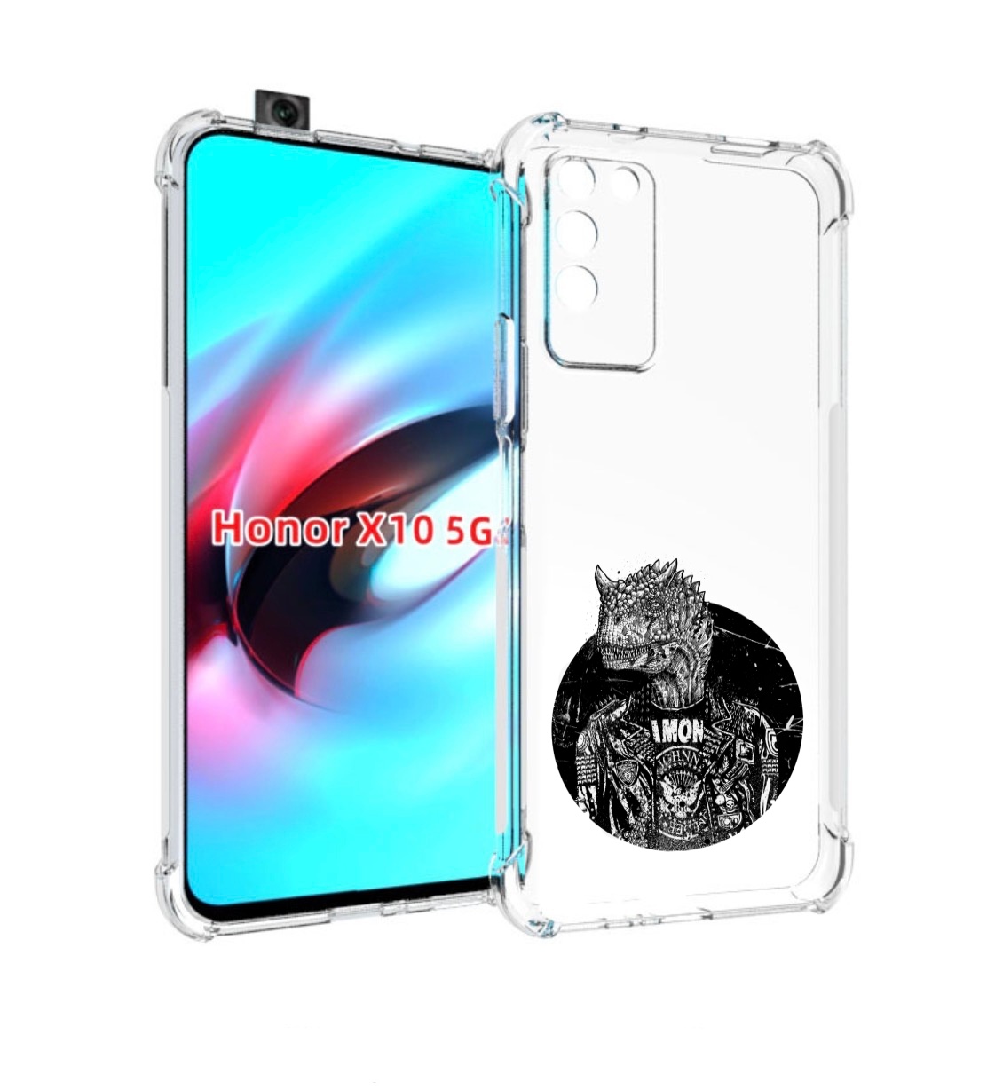 

Чехол MyPads динозавр в куртке для Honor X10, Прозрачный, Tocco