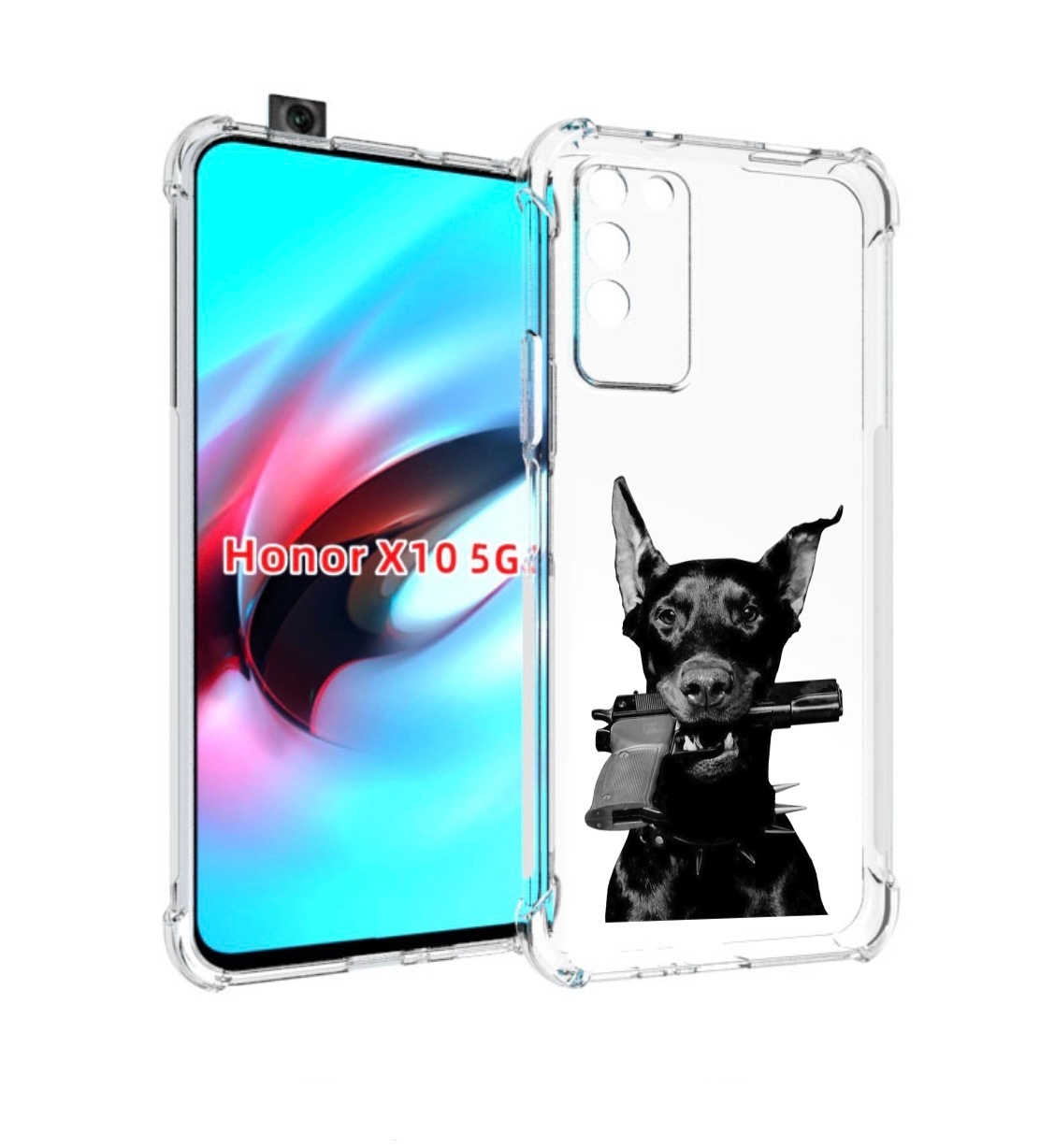 

Чехол MyPads доберман с пистолетом для Honor X10, Прозрачный, Tocco