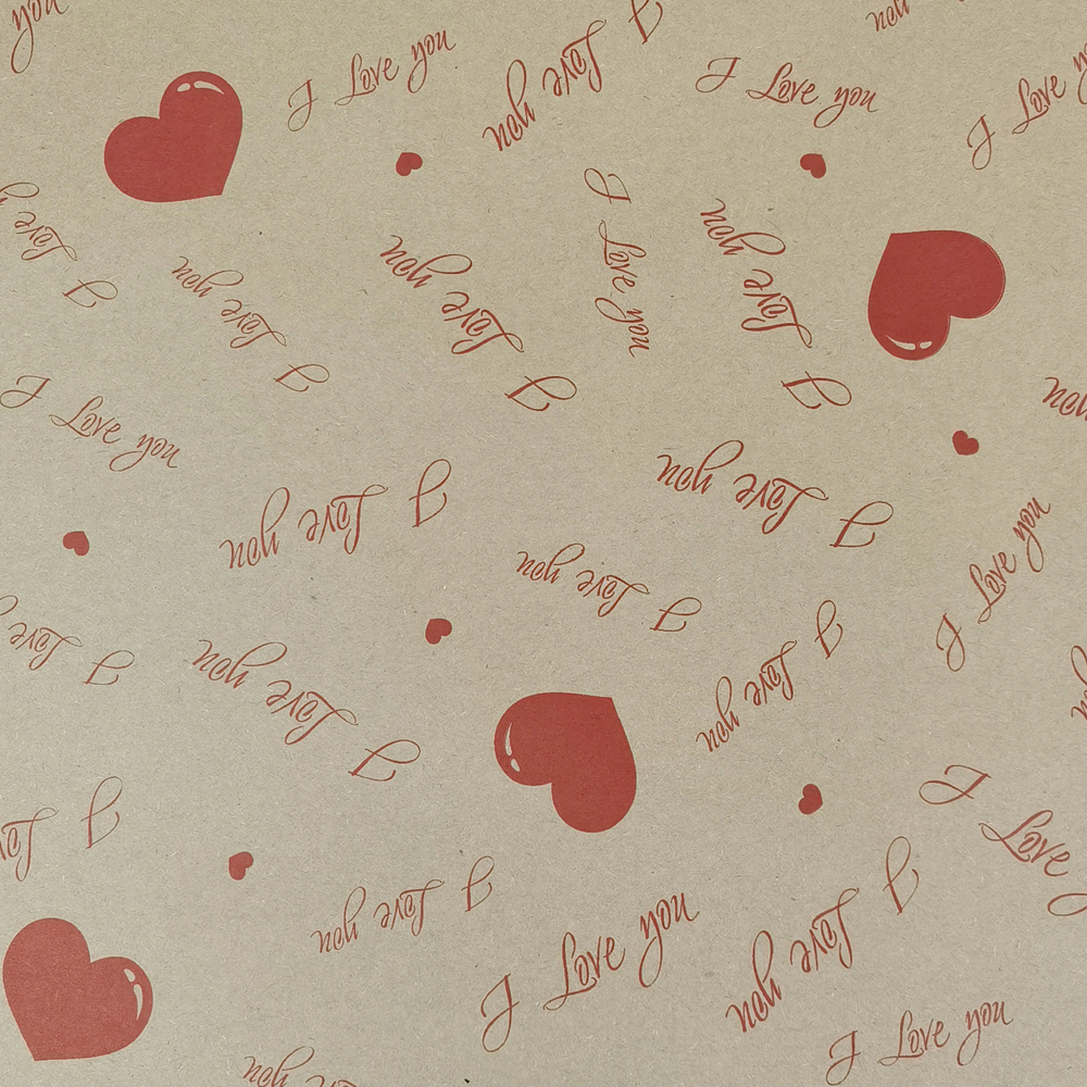 фото Упаковочная бумага woodenking "love you" крафтовая подарочная 60см*10м