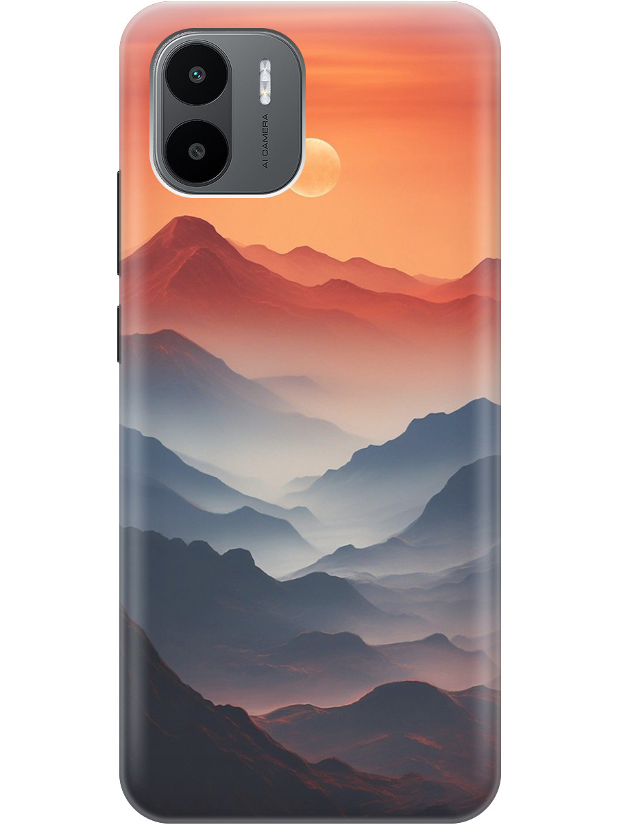 

Силиконовый чехол на Xiaomi Redmi A1 с принтом "Луна над горами", Прозрачный;оранжевый;черный, 762092010