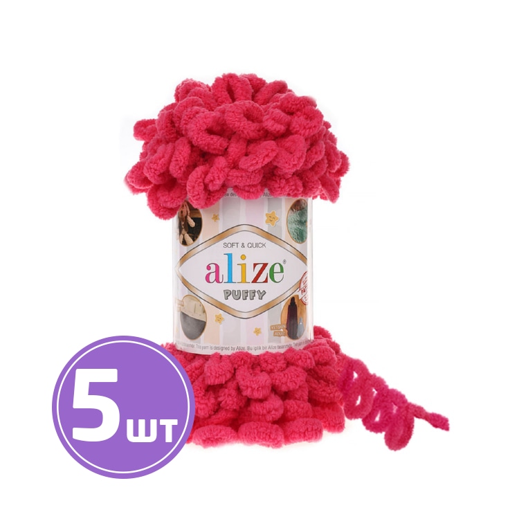 

Пряжа ALIZE Puffy (149), фуксия, 5 шт. по 100 г, Розовый