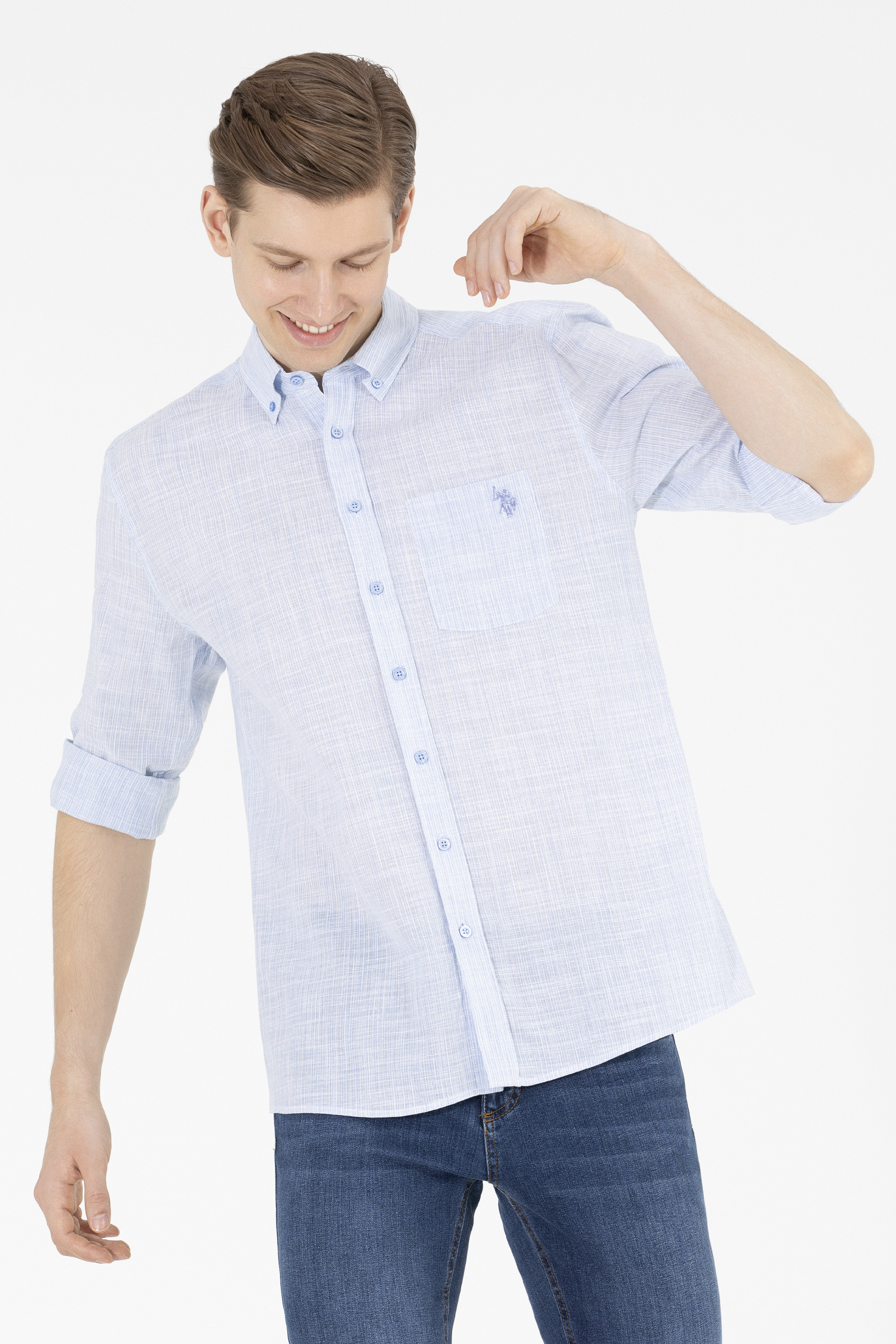 

Рубашка мужская U.S. POLO Assn. G081GL0040BURANA голубая S, Голубой, G081GL0040BURANA