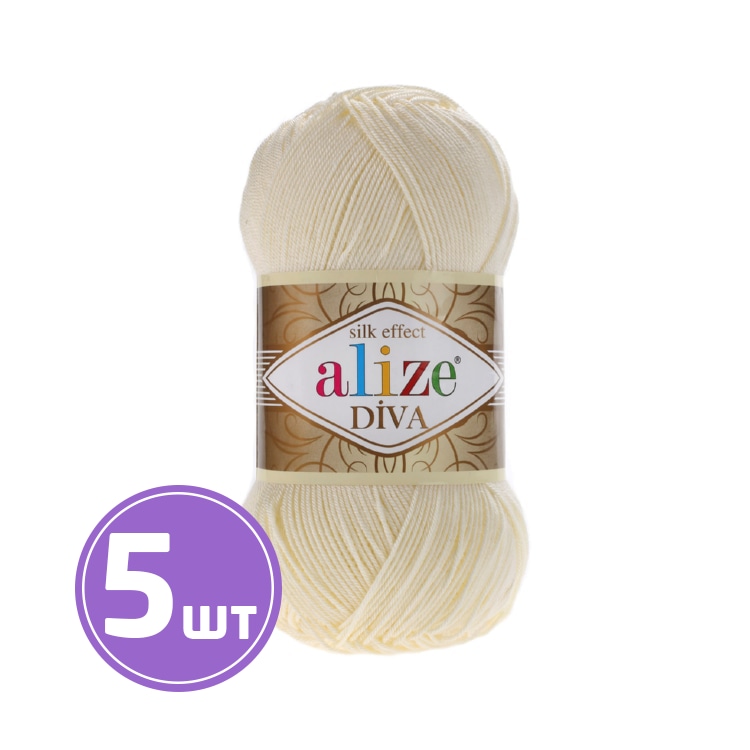 

Пряжа ALIZE Diva Silk effekt (01), кремовый, 5 шт. по 100 г, Белый