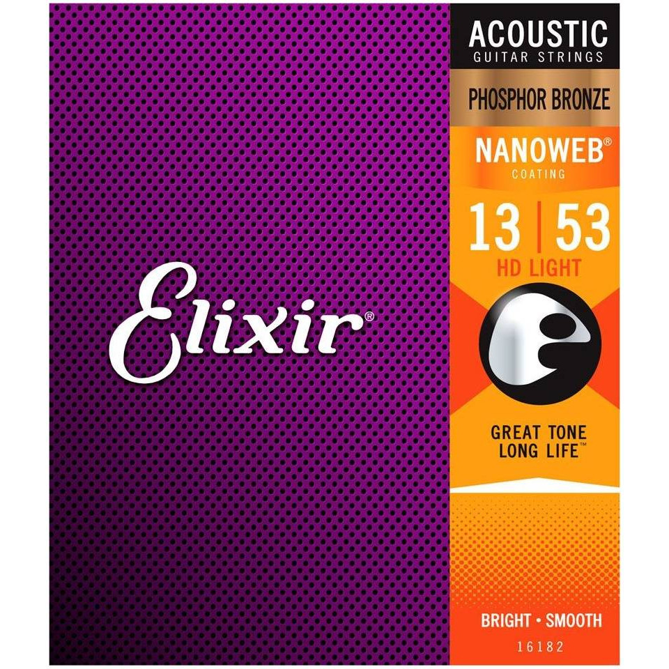 фото Струны для акустической гитары elixir 16182 nanoweb phosphor bronze 13-53