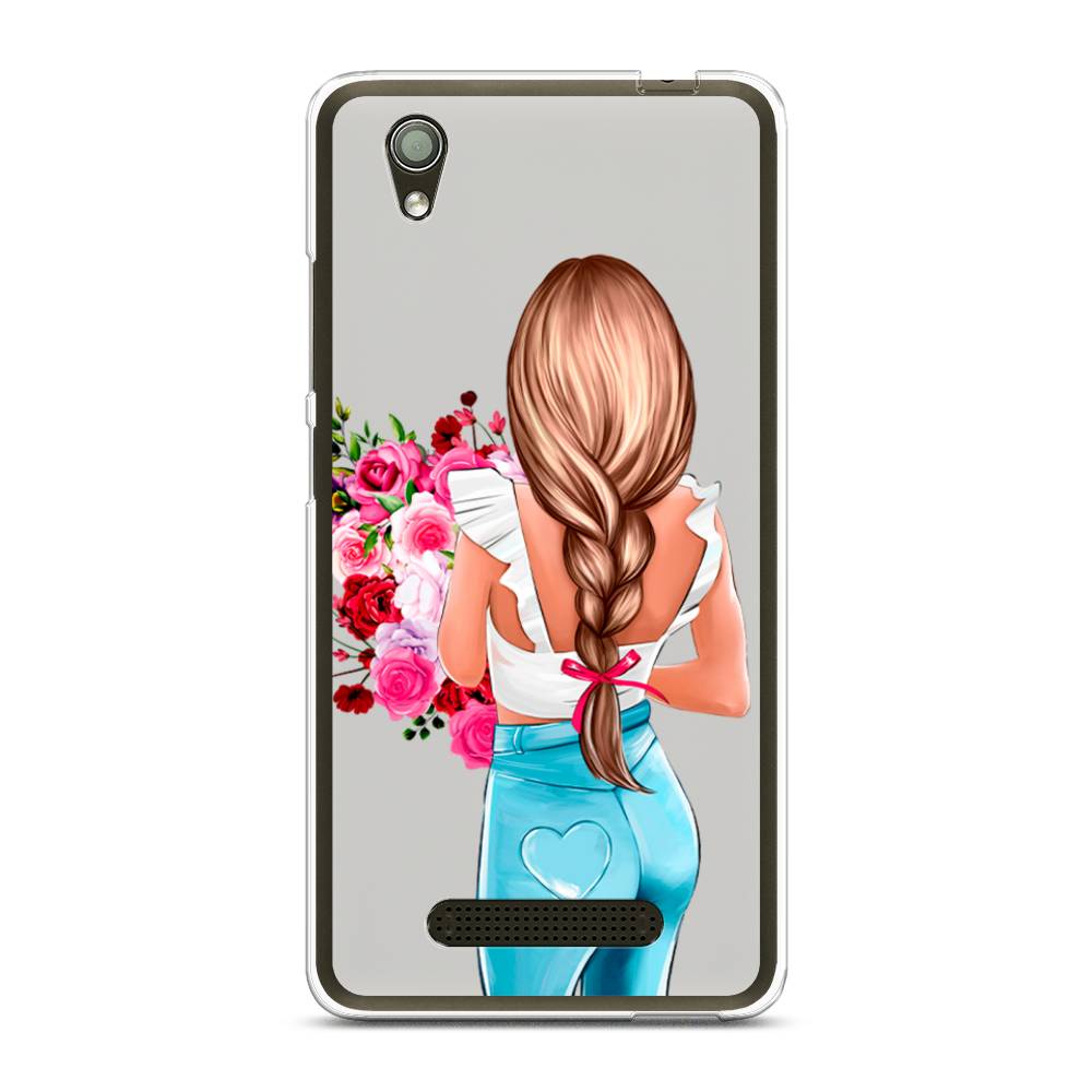 

Чехол на ZTE Blade X3 "Девушка с цветами", Коричневый;розовый;голубой, 130650-6