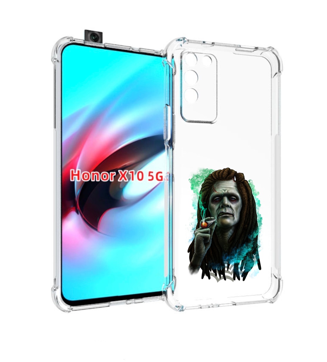 

Чехол MyPads зеленый мужчина с сигаретой для Honor X10, Прозрачный, Tocco