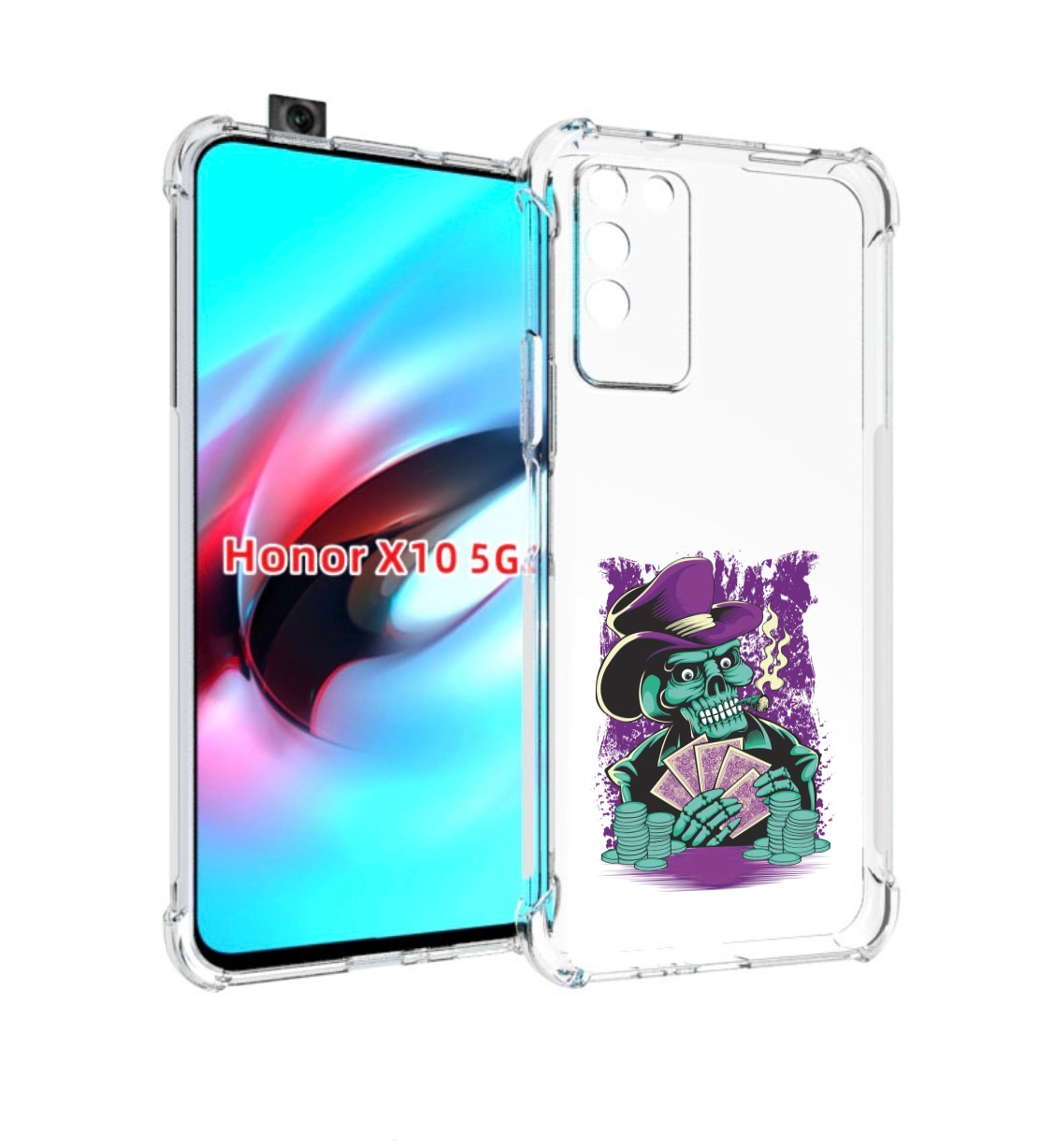 

Чехол MyPads зеленый череп с картами для Honor X10, Прозрачный, Tocco