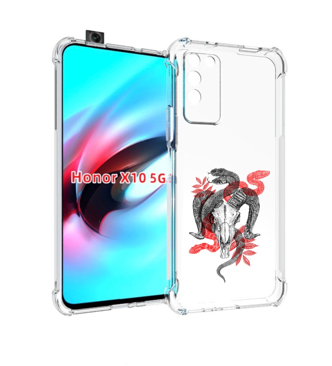 

Чехол MyPads змея в черепе рисунок для Honor X10, Прозрачный, Tocco