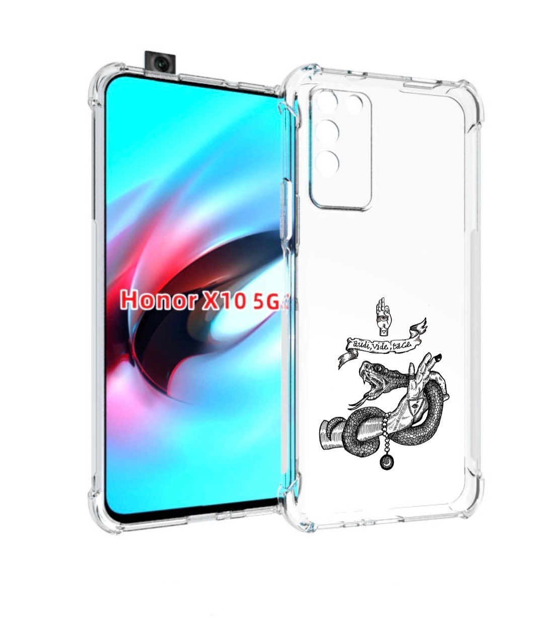 

Чехол MyPads змея на руке рисунок для Honor X10, Прозрачный, Tocco