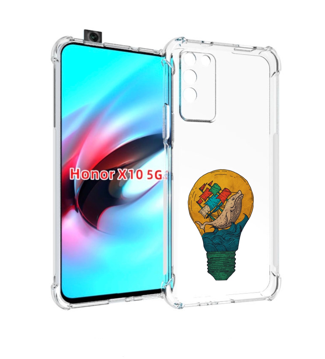 

Чехол MyPads кит в лампочке с парусами для Honor X10, Прозрачный, Tocco