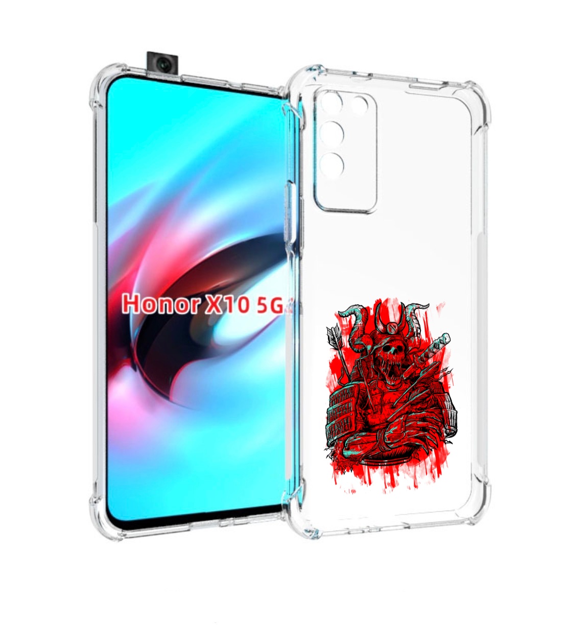 

Чехол MyPads красный скелет воин для Honor X10, Прозрачный, Tocco