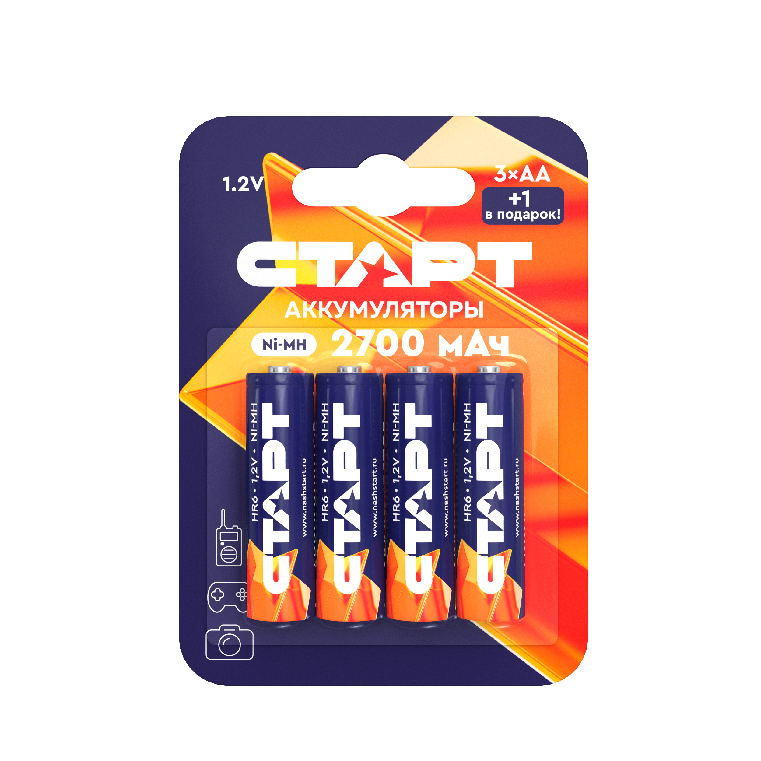 аккумуляторы hr6 aa gp 270aahc3 1 2cr4 2700mah 3 1шт Аккумуляторы СТАРТ HR6 AA 2700mAh Ni-MH BL3+1