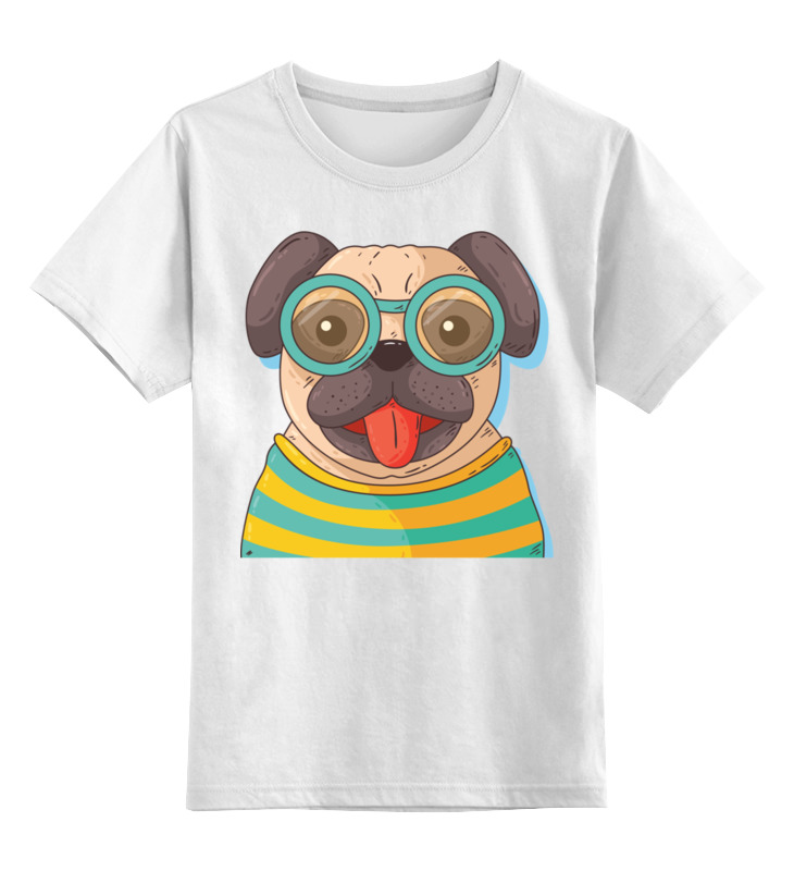 Детская футболка Printio Мопс в очках цв.белый р.140