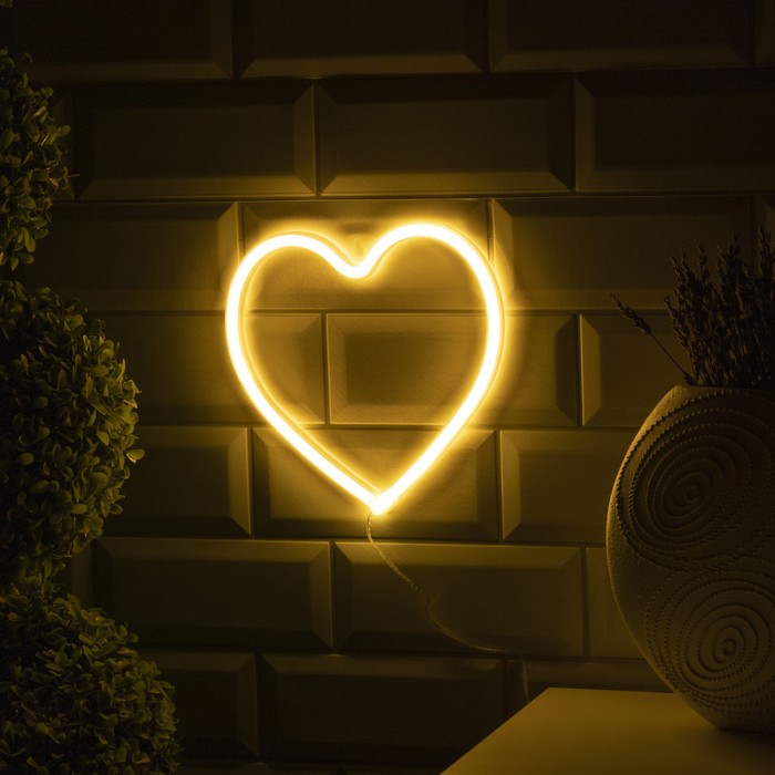 Неоновая вывеска Luazon Lighting Сердце 20х20 см, свечение тёплое белое