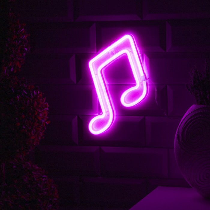 

Неоновая вывеска Luazon Lighting Ноты 19х21 см, свечение розовое, Ноты