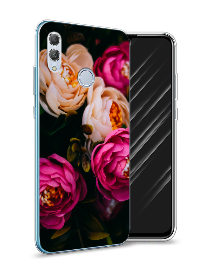 фото Чехол awog "розовые пионы для черном" для huawei p smart 2019