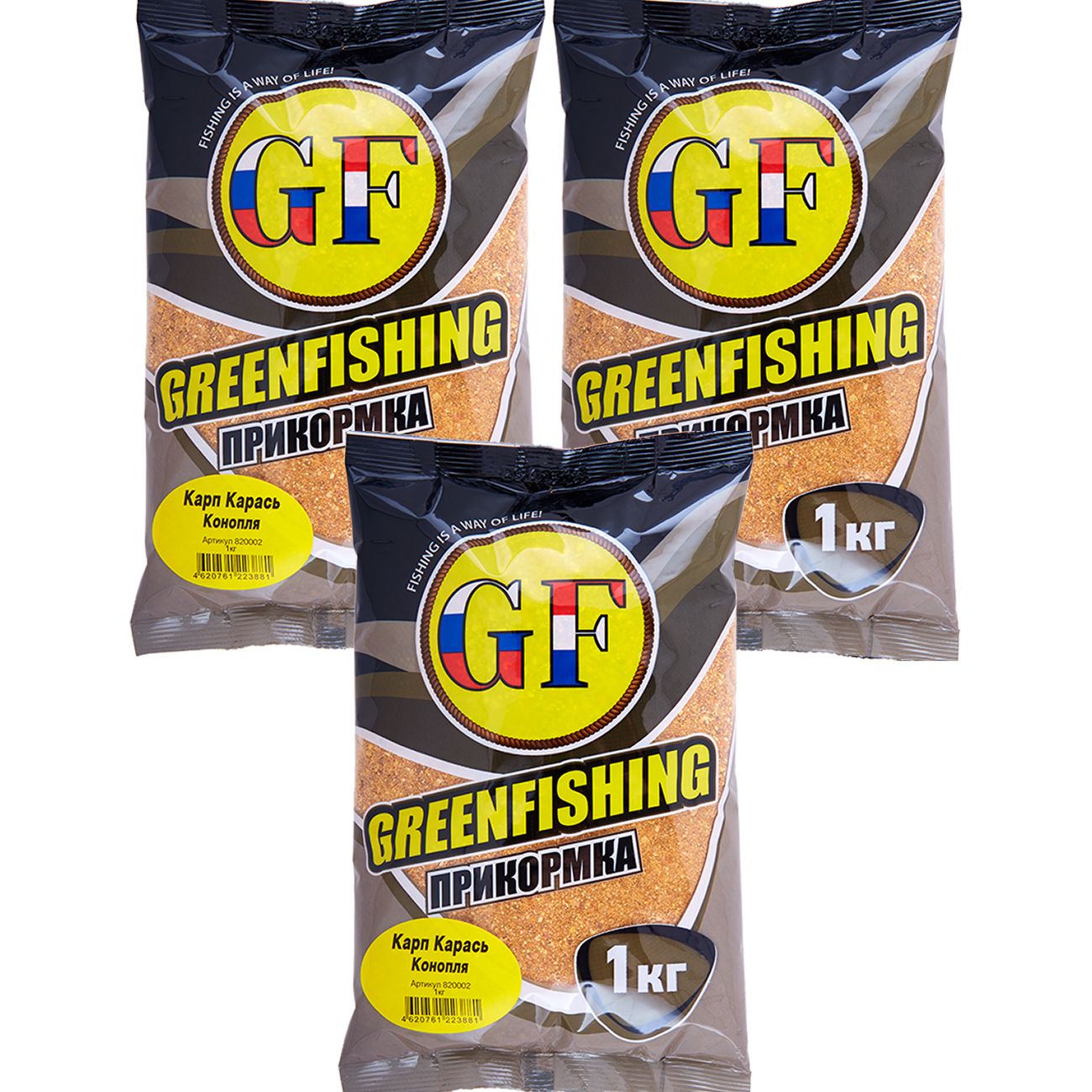 

Прикормка натуральная GreenFishing GF, Карп-Карась Конопля, 3 кг, GF