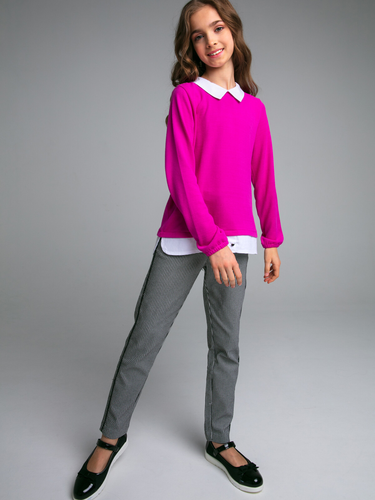 

Лонгслив детский PlayToday Tween 32221384, фуксия, белый, 134, Розовый;черный, 32221384