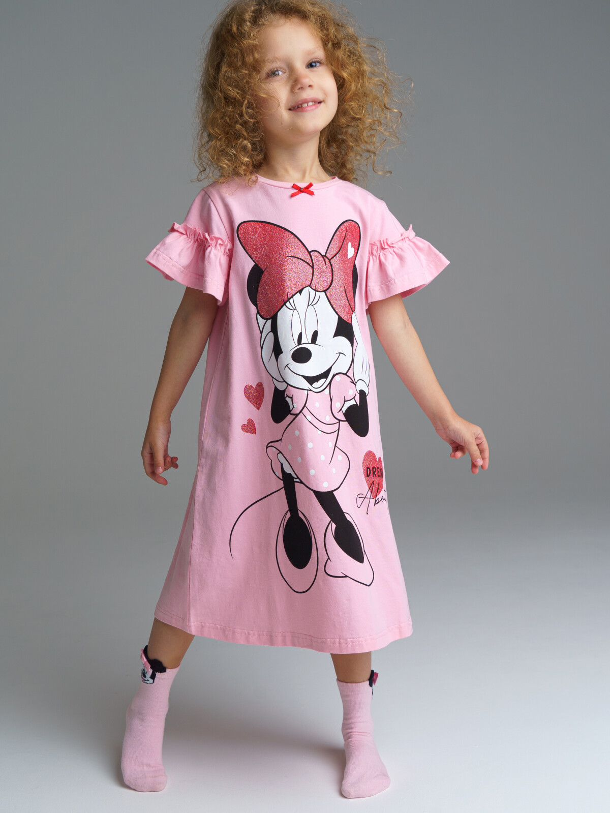 Сорочка ночная детская PlayToday Kids 32242411, черный, красный, розовый, 104 ночная сорочка с принтом disney playtoday 32242411 красный розовый 116