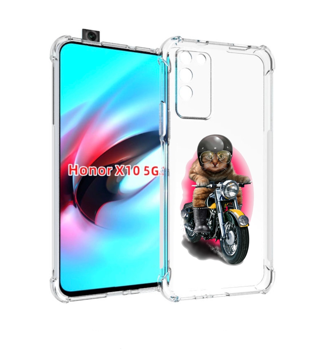 

Чехол MyPads мото-кот для Honor X10, Прозрачный, Tocco