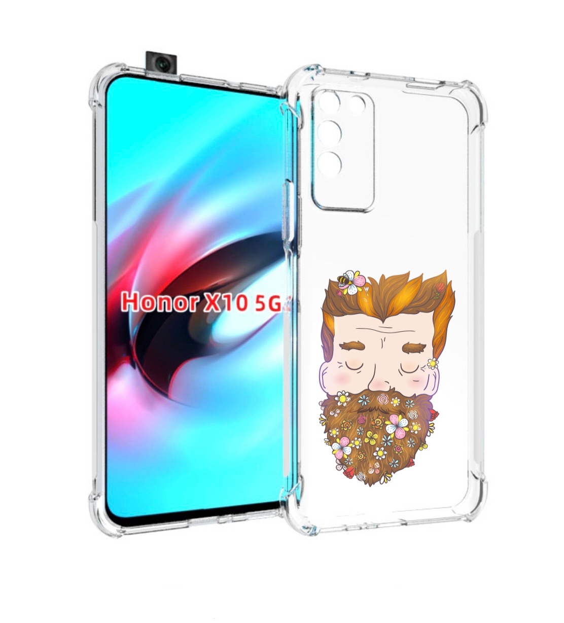 

Чехол MyPads мужчина с цветами в бороде для Honor X10, Прозрачный, Tocco