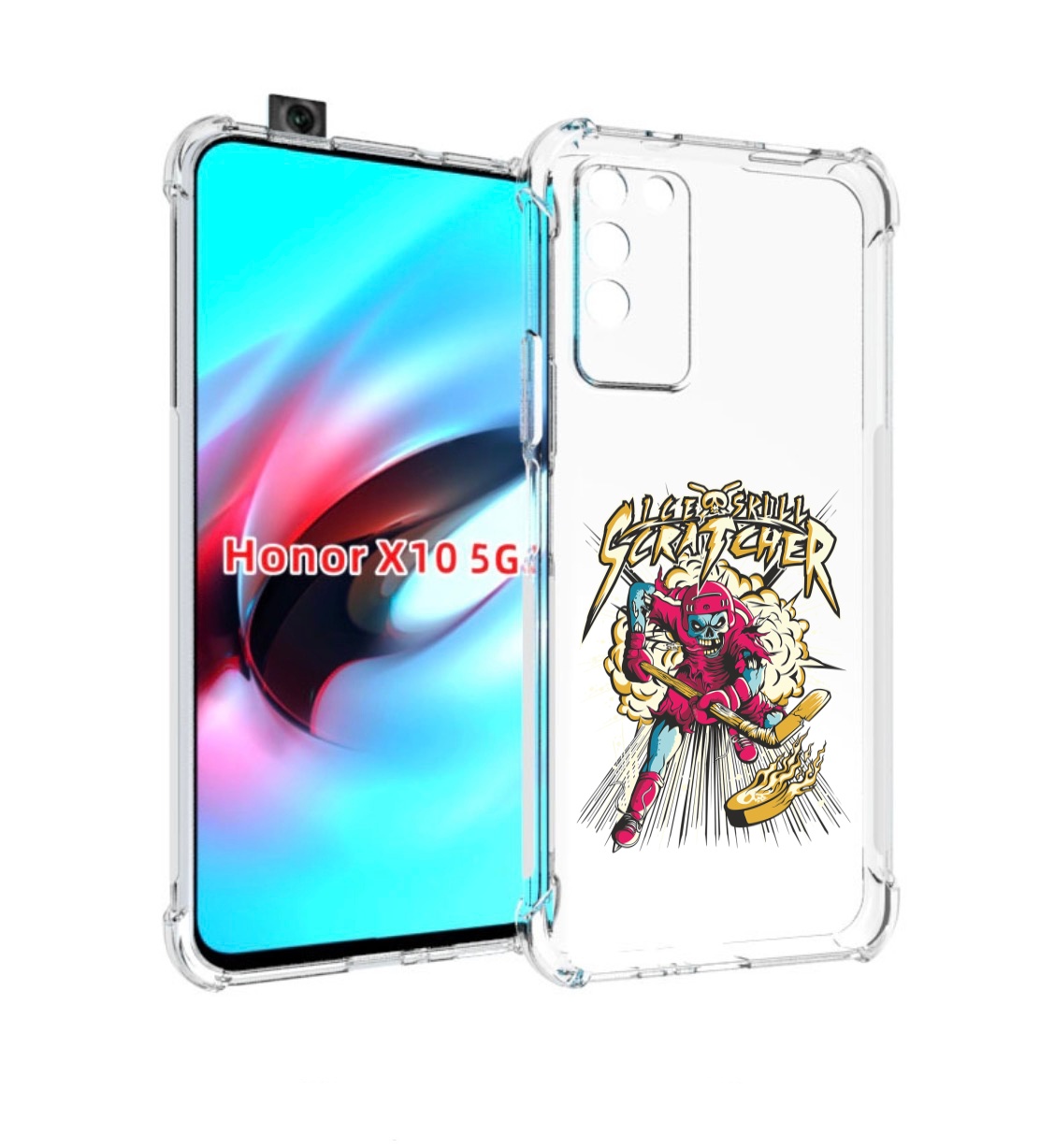 

Чехол MyPads нарисованный скелет хоккеист для Honor X10, Прозрачный, Tocco