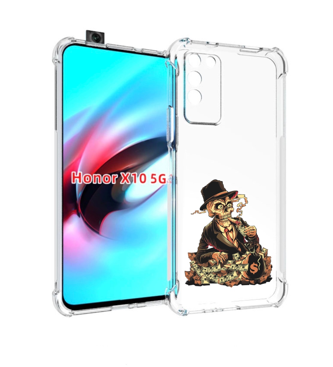 

Чехол MyPads нарисованный череп с сигаретой для Honor X10, Прозрачный, Tocco