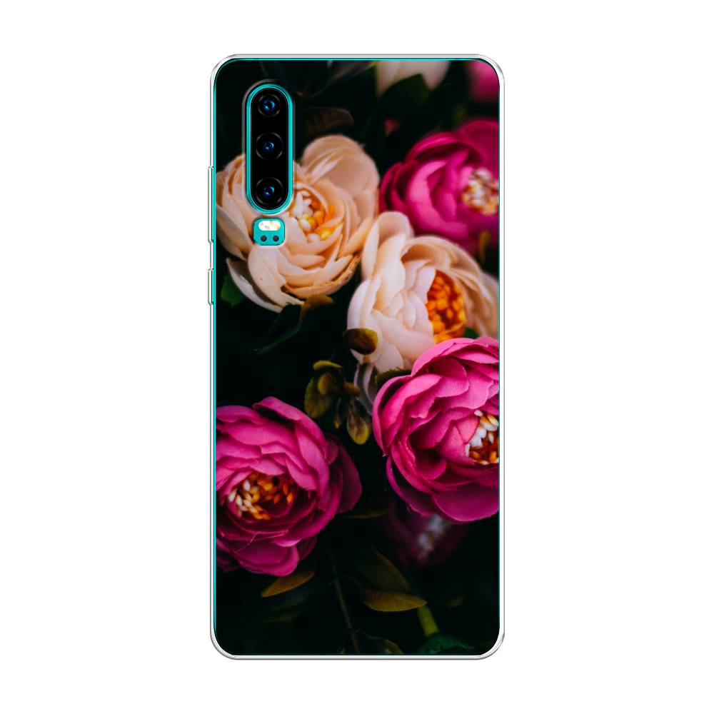 фото Чехол awog "розовые пионы для черном" для huawei p30