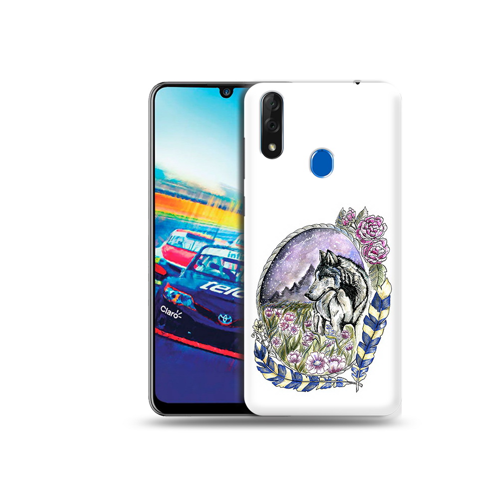 

Чехол MyPads Tocco для ZTE Blade V10 нарисованный волк в цветах с перьями, Прозрачный, Tocco