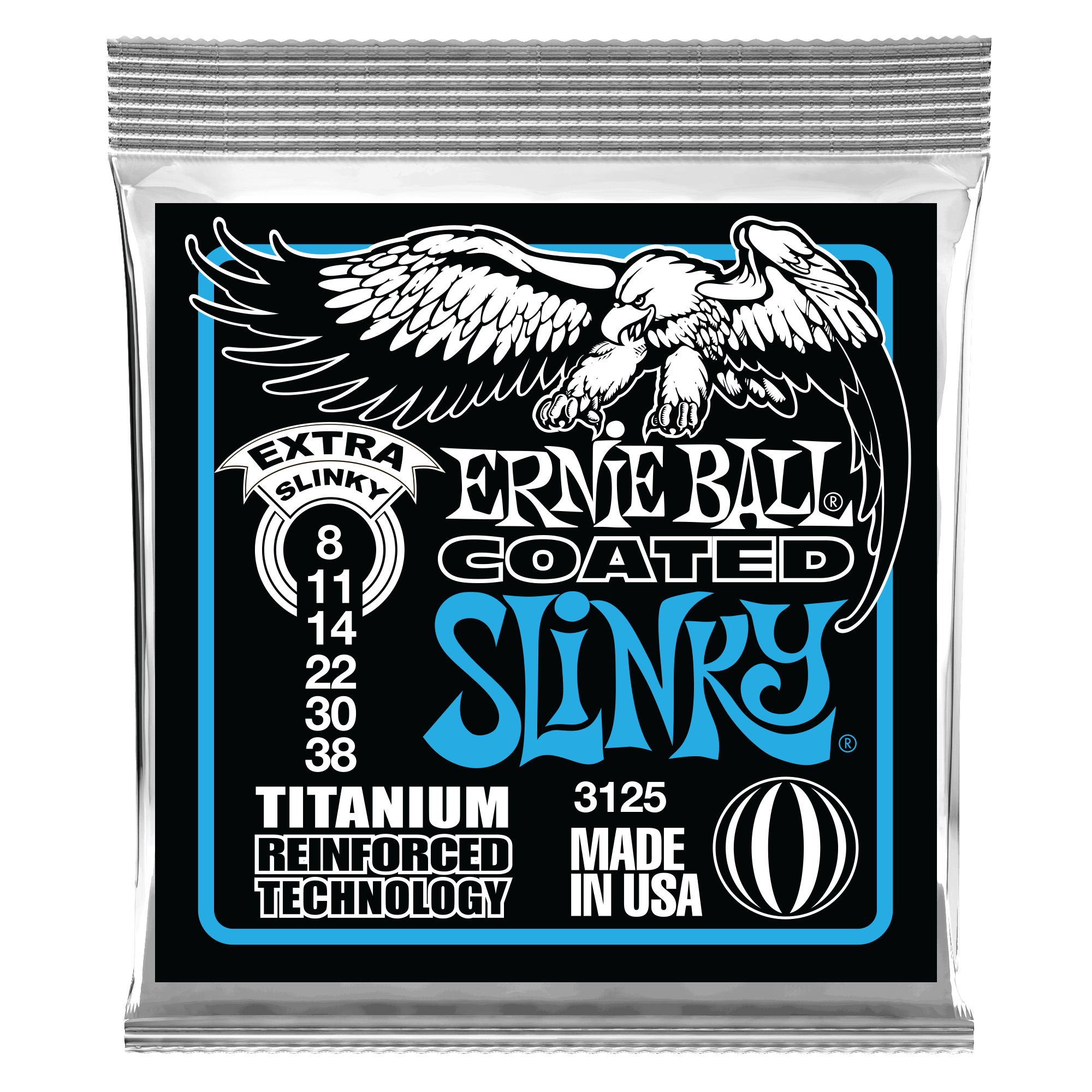 фото Струны для электрогитары ernie ball 3125 titanium rps extra slinky 8-38