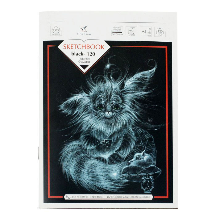

Набор: Блокнот Sketchbook black, А5, 20 листов, блок чёрная бумага 120 г/м, + белая гелев