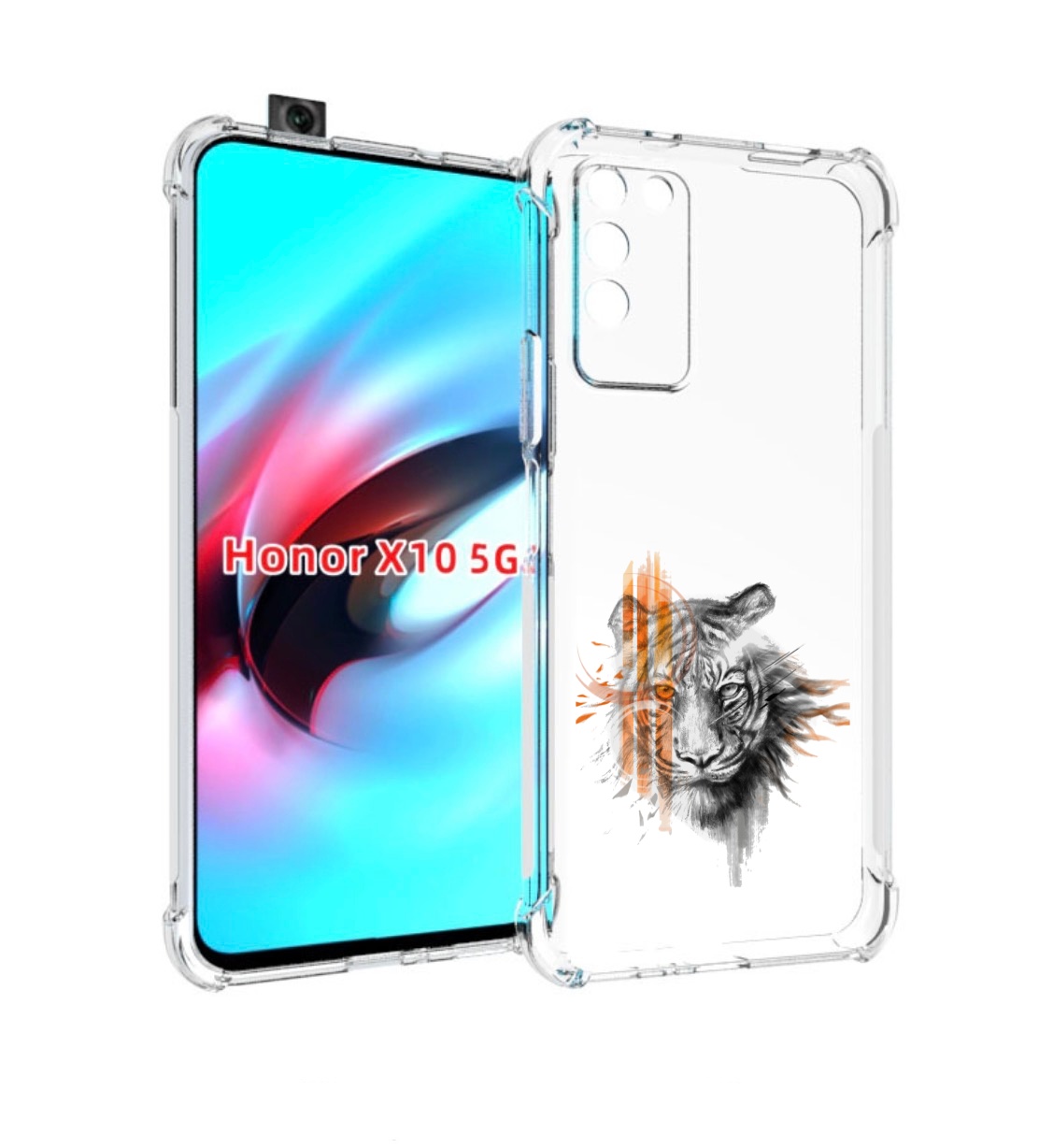 

Чехол MyPads огненный тигр для Honor X10, Прозрачный, Tocco