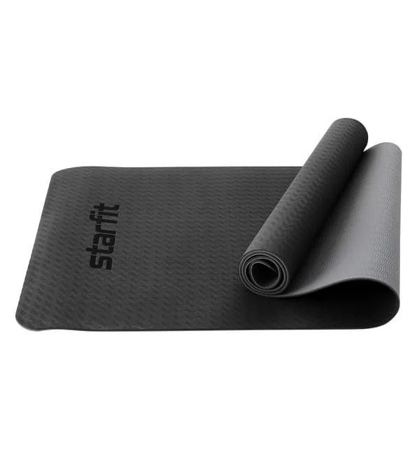 Коврик для йоги и фитнеса FM-201, TPE, 183x61x0,4 см, черный/серый Starfit (ЦБ-00001689)