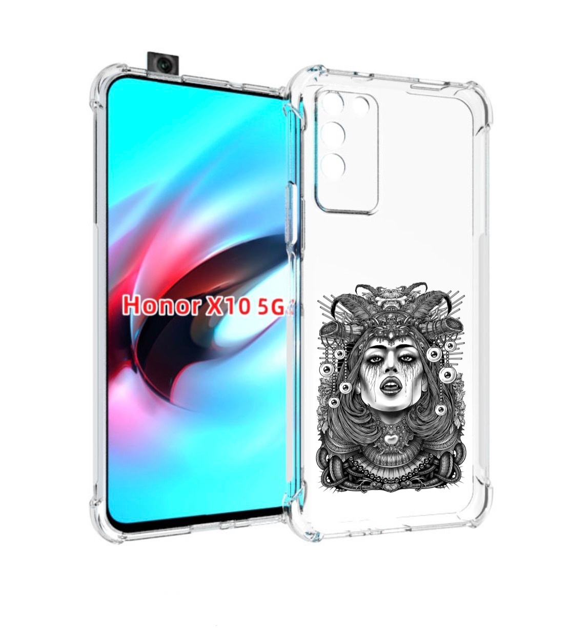 

Чехол MyPads портрет девушки черно белый для Honor X10, Прозрачный, Tocco