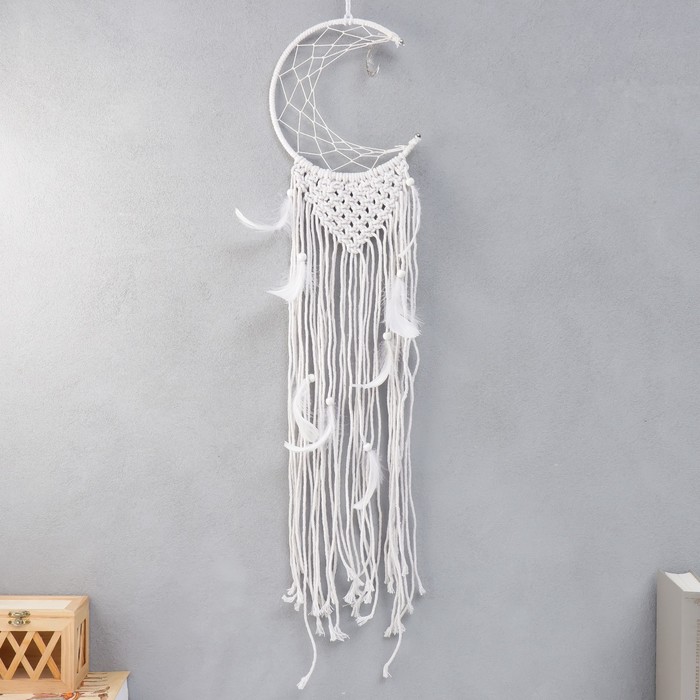

Ловец снов "Месяц в паутине" белые пёрышки и тесьма 75х17,5 см