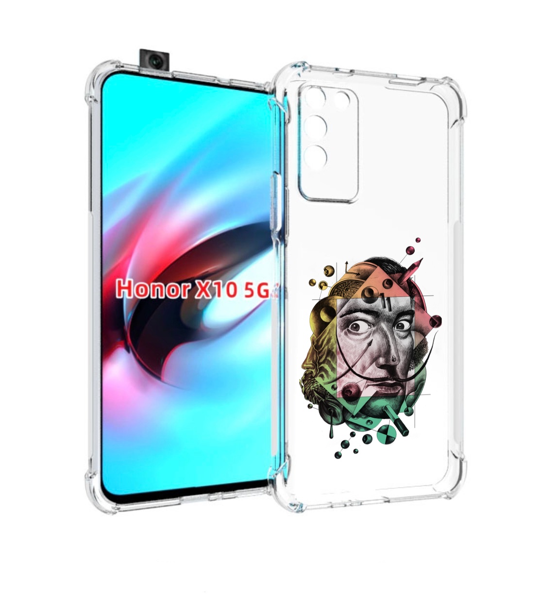 

Чехол MyPads разноцветное лицо абстракция для Honor X10, Прозрачный, Tocco