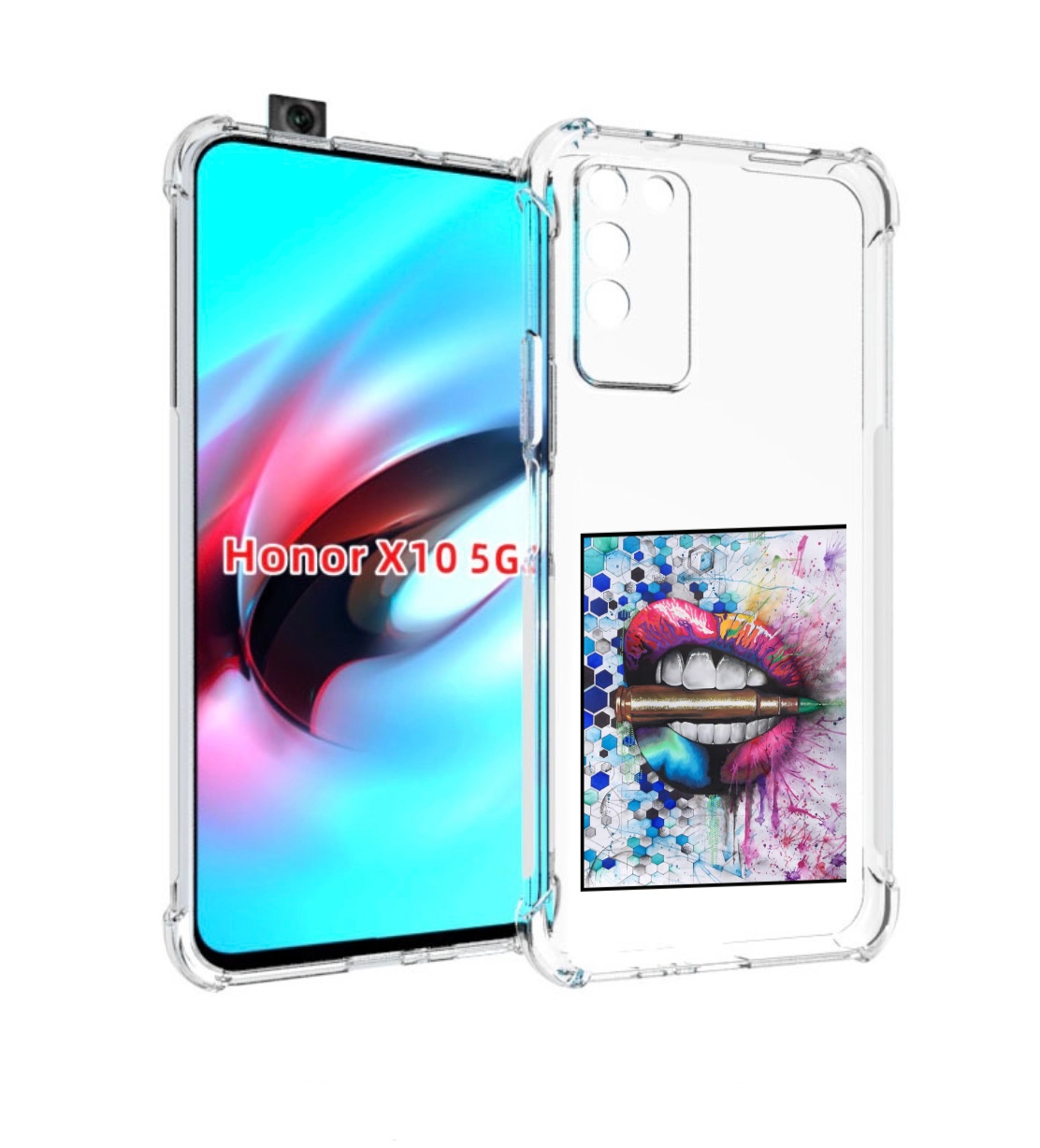 

Чехол MyPads разноцветные губы с пулей для Honor X10, Прозрачный, Tocco