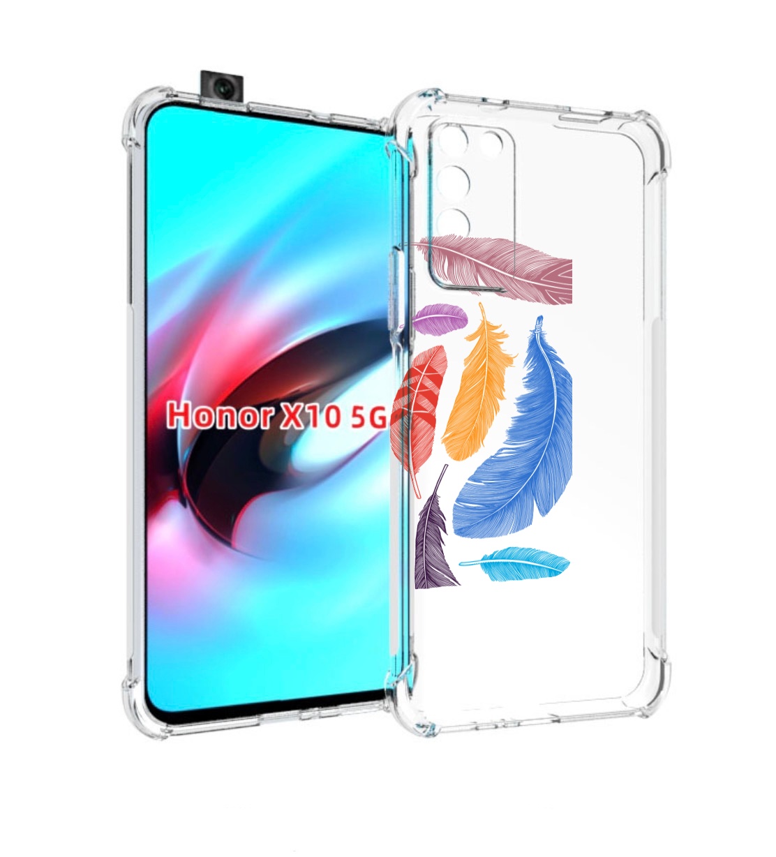 

Чехол MyPads разноцветные перья для Honor X10, Прозрачный, Tocco